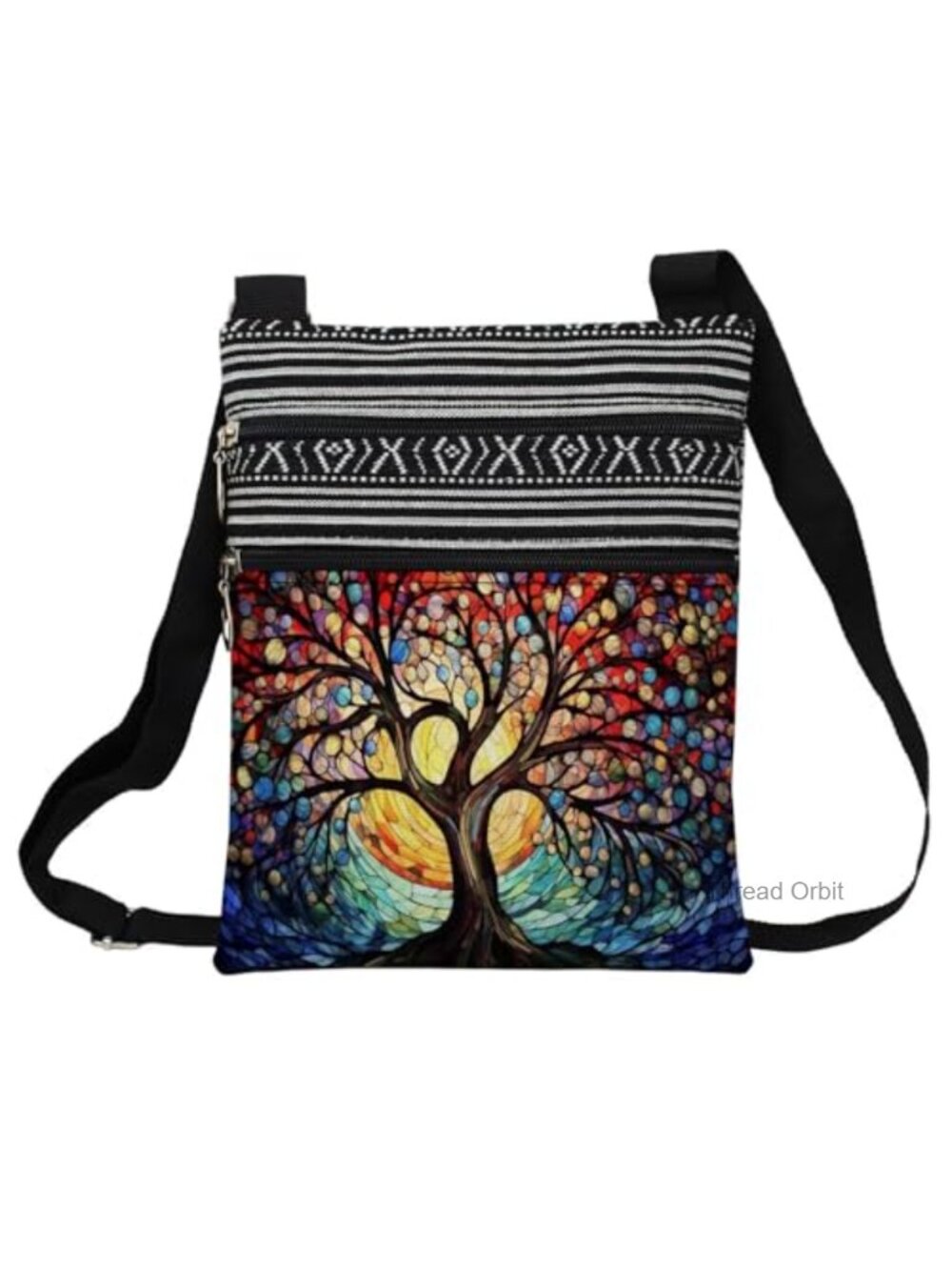 World Tree Crossbody Bag Polyester Adjustable Strap Zipper Purse